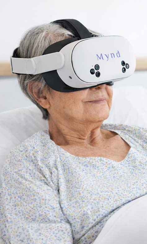 Elderly woman wearing a VR headset