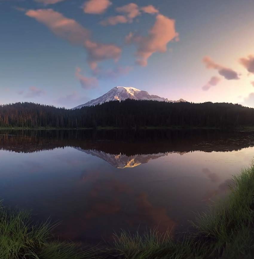 VR meditation experience in a mountain scene